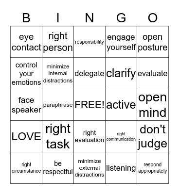 Active Listening and Delegating Bingo Card
