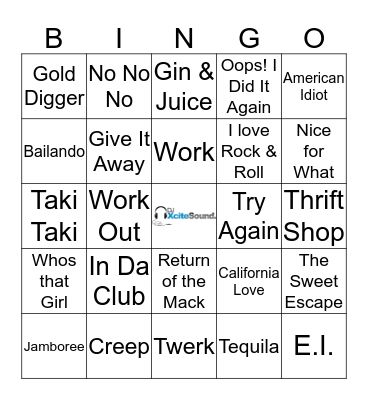 Xcite Bingo 3 Bingo Card