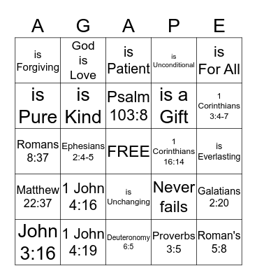 The Love of Jesus Bingo Card