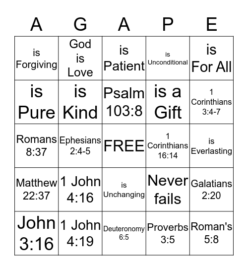 The Love of Jesus Bingo Card