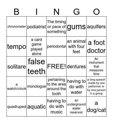 Vocabulary Bingo Card