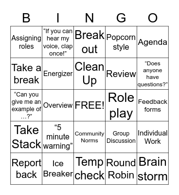 Facilitation Bingo Card