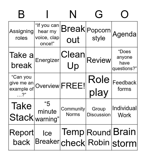 Facilitation Bingo Card