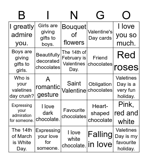 Valentines Day ♥️ Bingo Card