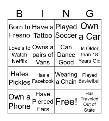 Men's With Heart Bingo Card