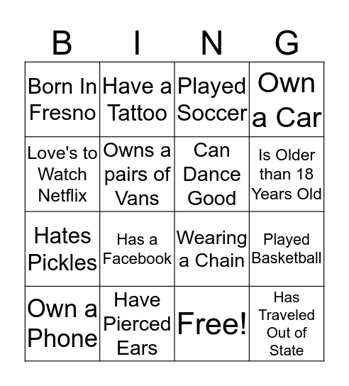 Men's With Heart Bingo Card