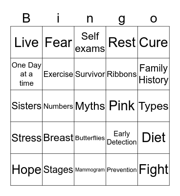Think Pink Night Bingo Card