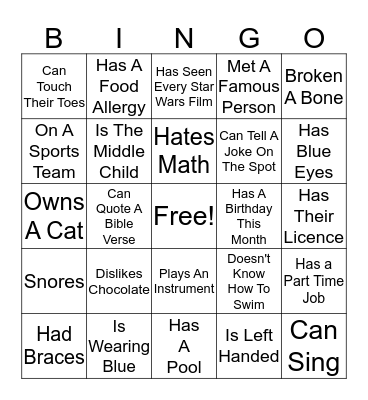 Ice Breaker Bingo Card