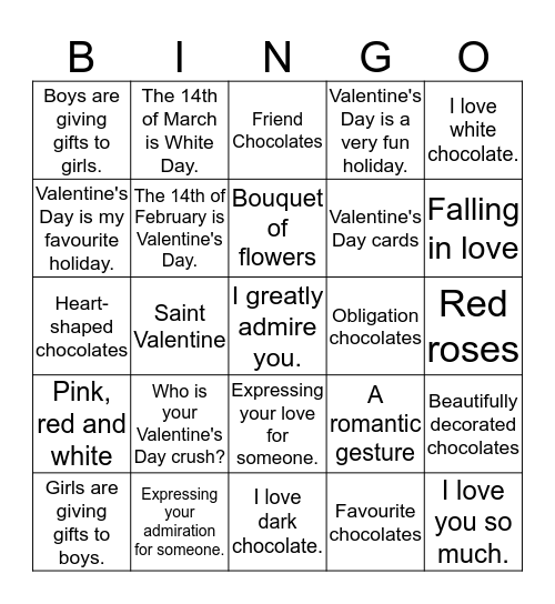 Valentines Day ♥ Bingo Card