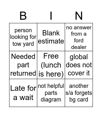 RAND AUTO BINGO Card