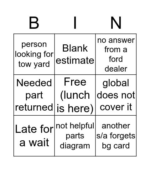 RAND AUTO BINGO Card
