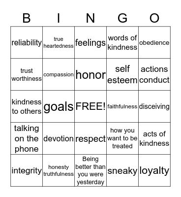 Character Bingo Card