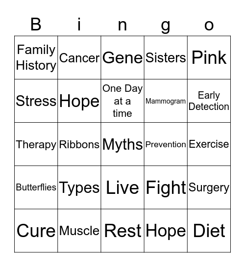 Think Pink Night Bingo Card