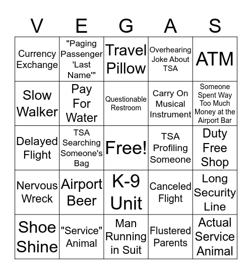 Airport Bachelor(ette) Bingo Card