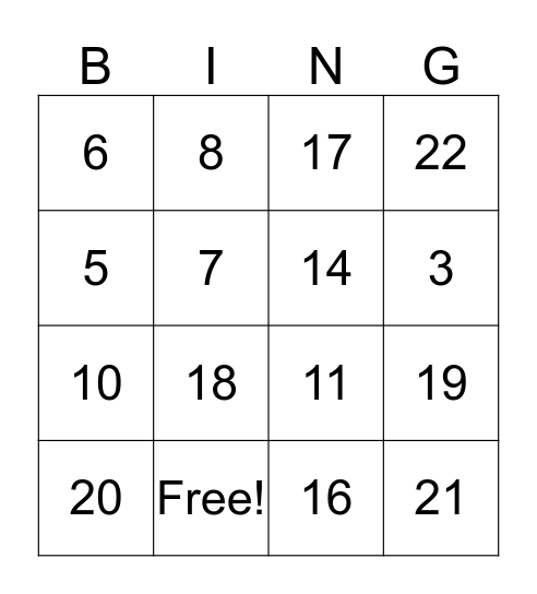 Bingo Computer Bingo Card