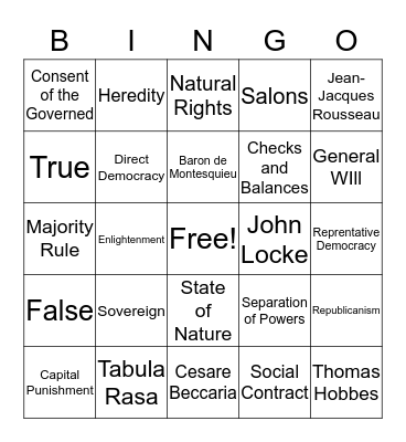 Bingo: The Enlightenment Bingo Card