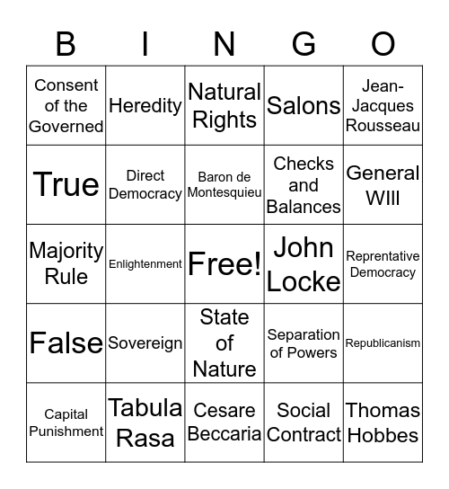 Bingo: The Enlightenment Bingo Card