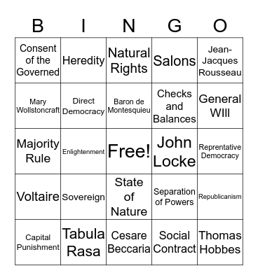 Bingo: The Enlightenment Bingo Card