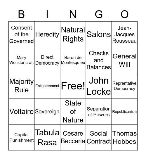 Bingo: The Enlightenment Bingo Card