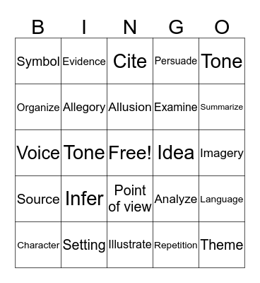 Words Words Words Bingo Card