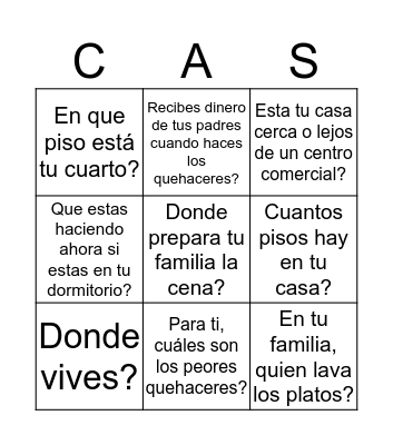 Casa Bingo Card