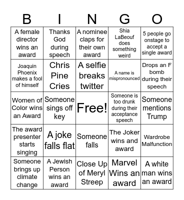 Womxn& Film Presents: OSCAR BINGO Card