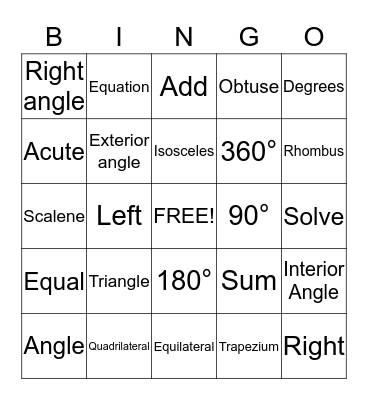 Yr 9 Geometry Bingo Card