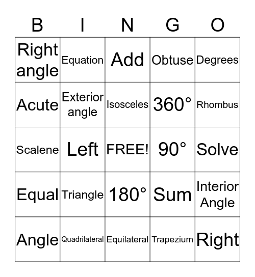 Yr 9 Geometry Bingo Card