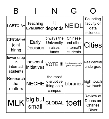 Faculty Council Bingo Card