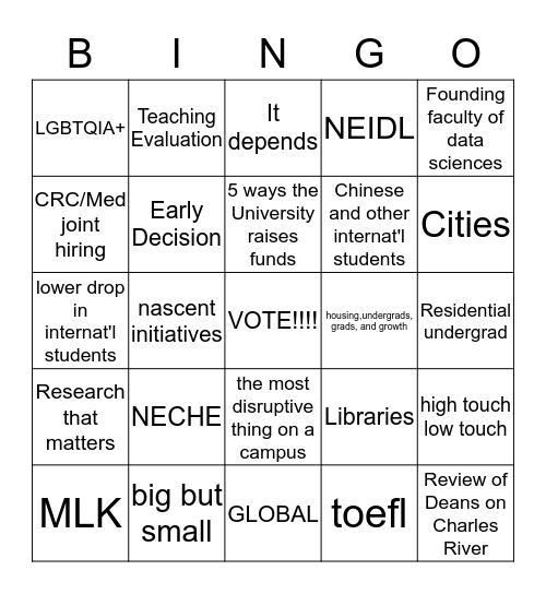 Faculty Council Bingo Card
