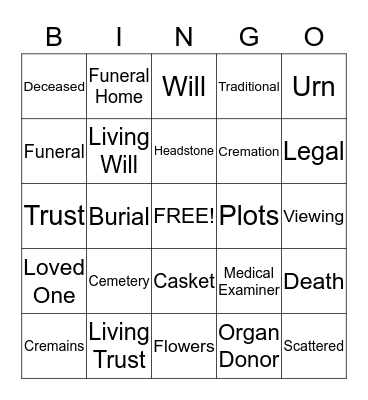 Death Plans Bingo Card