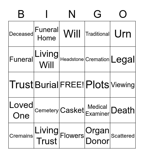 Death Plans Bingo Card