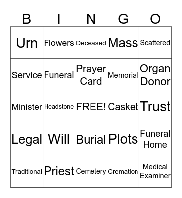 Death Plans Bingo Card