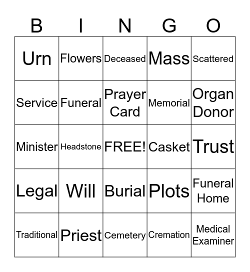 Death Plans Bingo Card