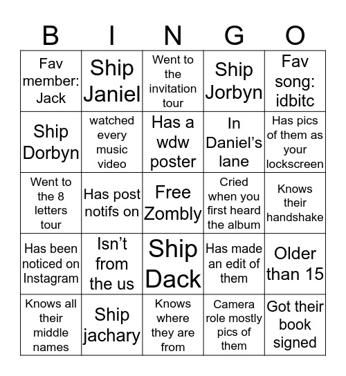 Why Don’t We Bingo Card