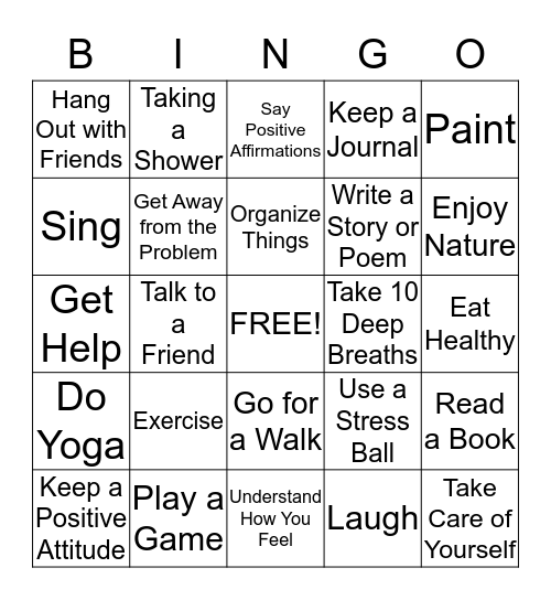 Coping Skills Bingo Card