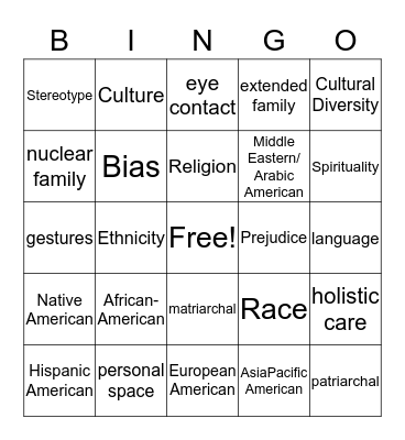 Cultural Competency Bingo Card