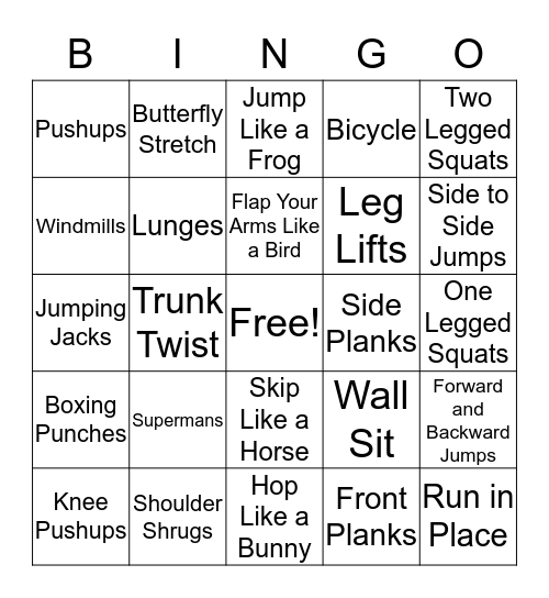 Elementary Balance Bingo Card