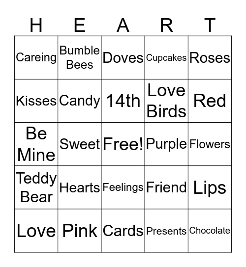 valentines day  Bingo Card