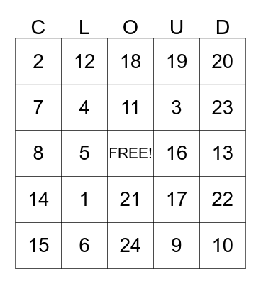 Cloud Wedding Bingo Card