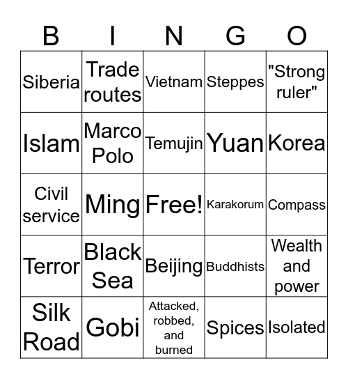 The Mongols Bingo Card