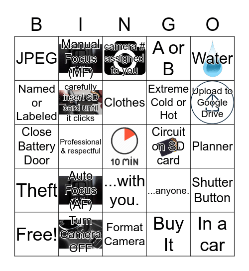 Camera Safety Bingo Card
