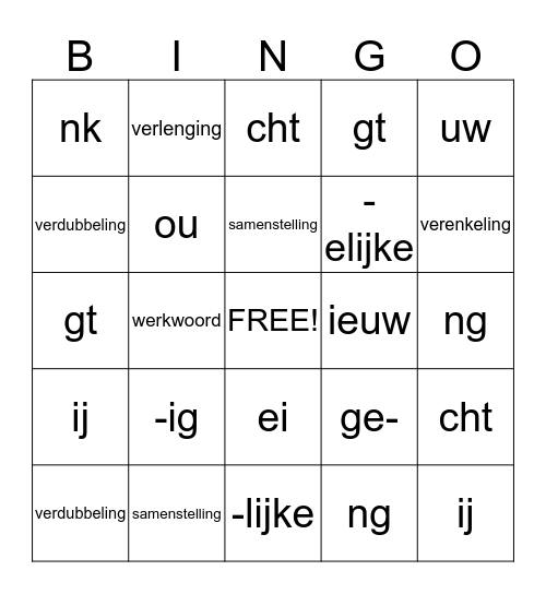 Herhaling spelling 4e leerjaar Bingo Card