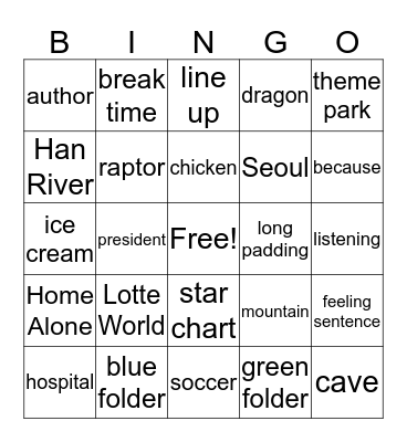 Description Bingo Card