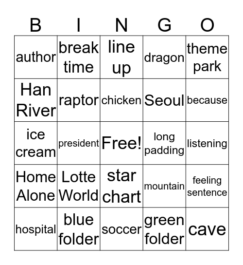 Description Bingo Card