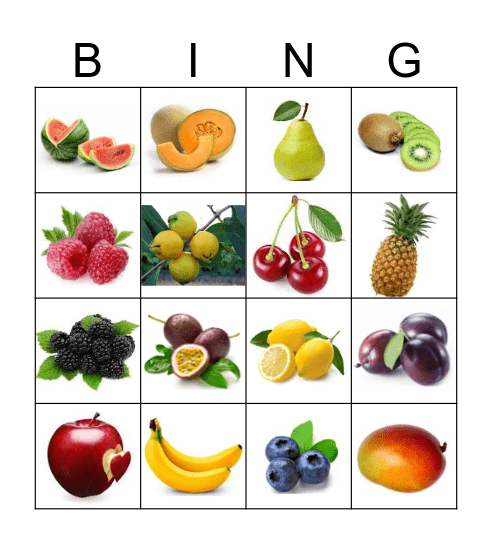 Frutas Bingo Card