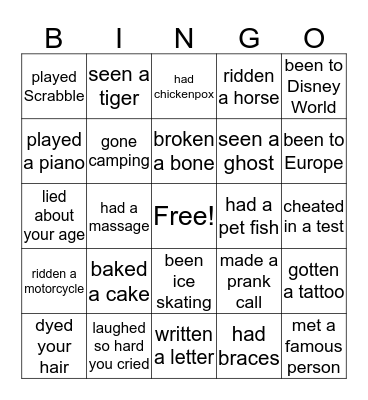 Have you ever ... Bingo Card