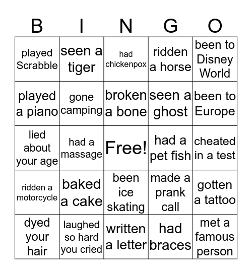 Have you ever ... Bingo Card
