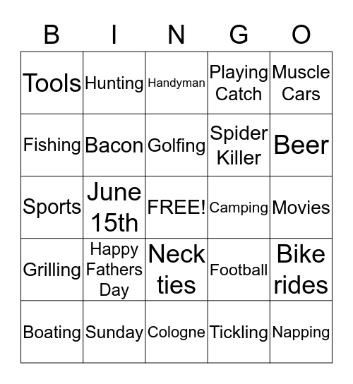 Fathers Day Bingo Card