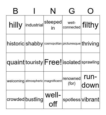 Adjective for Cities Bingo Card